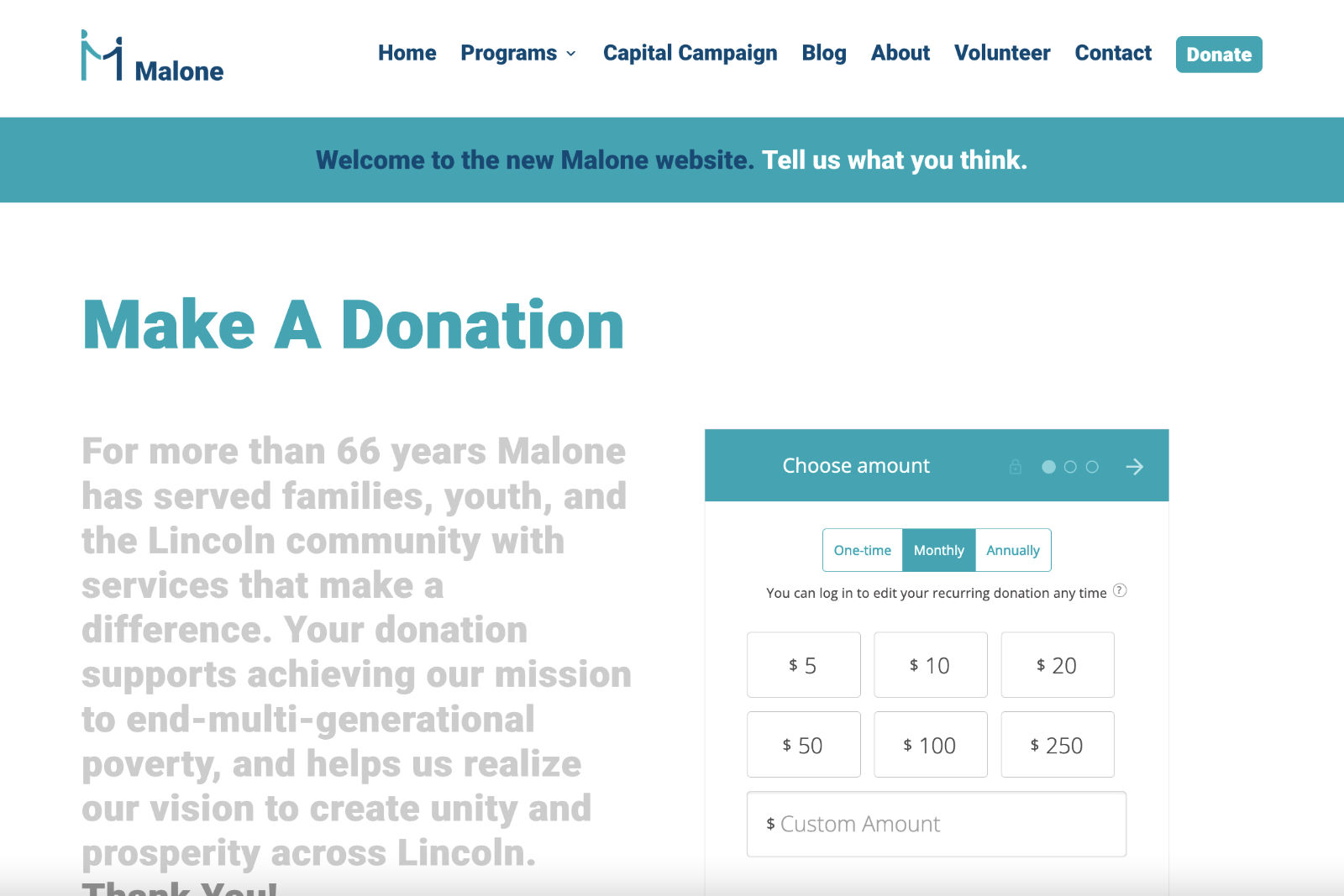 The Malone Center - Donations Page | Another Flawless Website