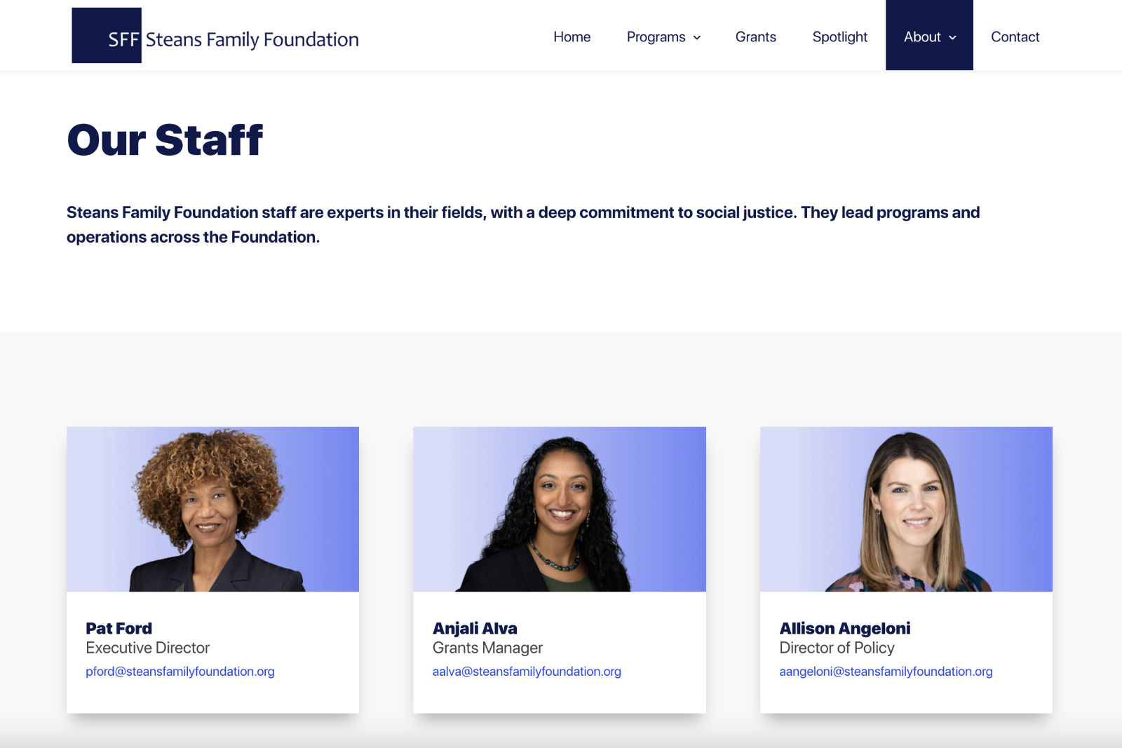 The Steans Family Foundation - Our Staff Page | Another Flawless Website